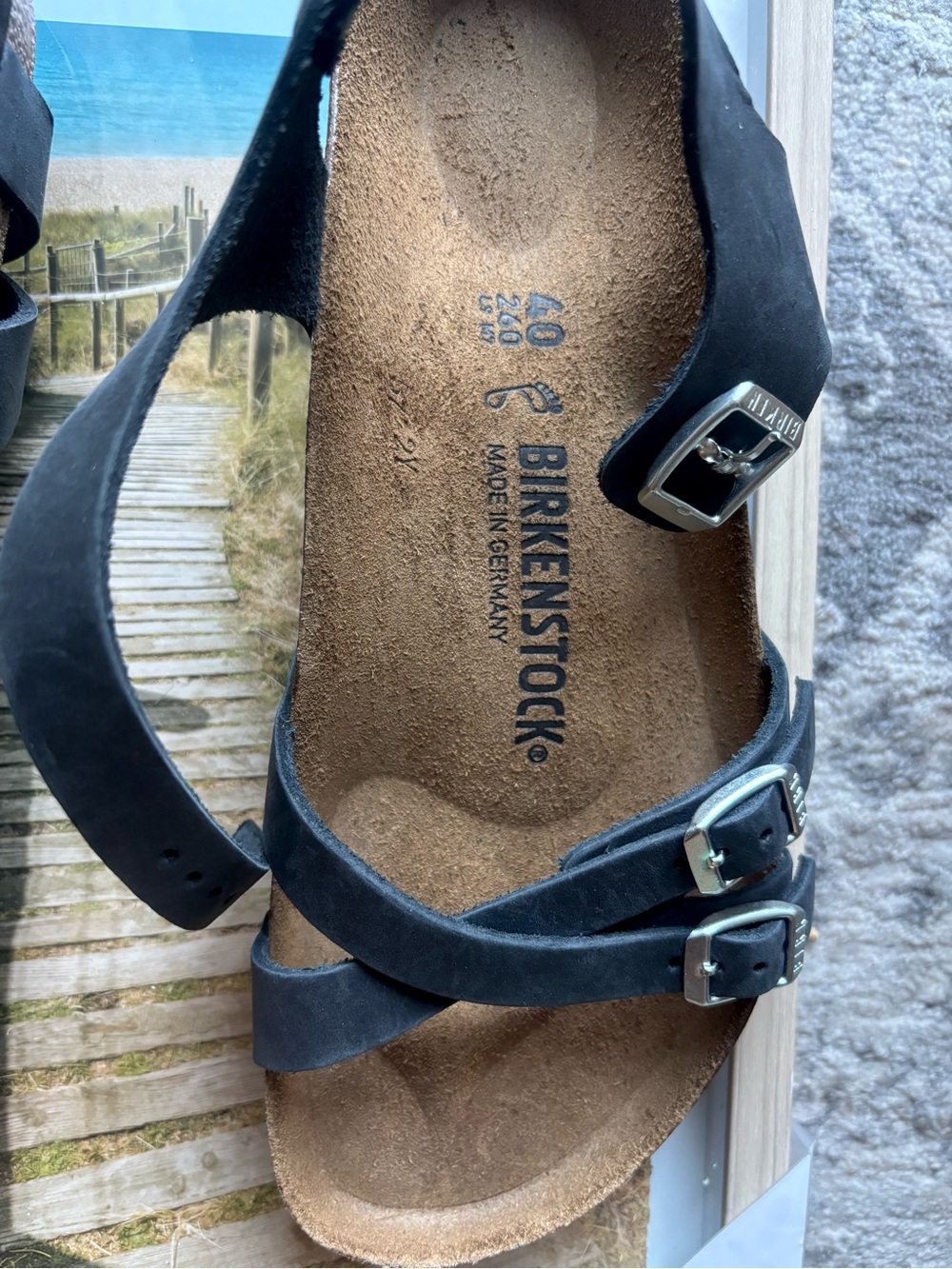 Birkenstock 💅🌴 Kumba Black Leather Adjustable Strap Sandals 9 9.5 40 NEW - Picture 4 of 9